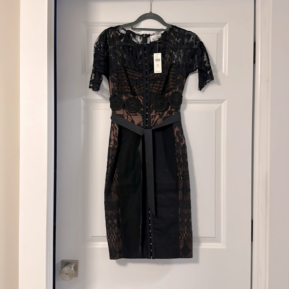 Antropologie Beguile by Byron Lars, midi black lace cocktail dress